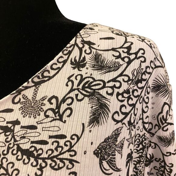 Palm Grove Black and White Fish Palm Trees Beach Top Sz 3X - Picture 5 of 13